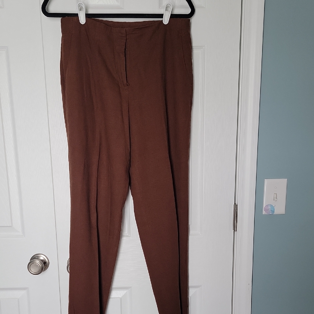 Nwot Talbots Women's Linen  Straight Leg Brown Pants
